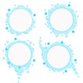 Cartoon soap bubbles frame. Blue foam suds isolated on white background. Vector set. Place for text Royalty Free Stock Photo