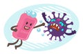 Cartoon Soap Character versus Coronavirus Character. The Soap is fighting against the coronavirus. Hygiene