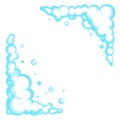Cartoon soap foam set with bubbles. Light blue suds of bath, shampoo, shaving, mousse. Vector frame. EPS 10 Royalty Free Stock Photo