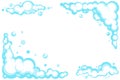 Cartoon soap foam set with bubbles. Light blue suds of bath, shampoo, shaving, mousse. Vector frame. EPS 10 Royalty Free Stock Photo