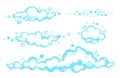 Cartoon soap foam set with bubbles. Light blue suds of bath, shampoo, shaving, mousse. Vector illustration. EPS 10 Royalty Free Stock Photo