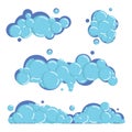 Cartoon soap foam set with bubbles. Light blue suds of bath, shampoo, shaving, mousse. Vector illustration Royalty Free Stock Photo