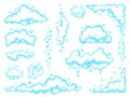 Cartoon soap foam set with bubbles. Light blue suds of bath, shampoo, shaving, mousse. Vector illustration. EPS 10 Royalty Free Stock Photo