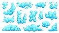 Cartoon soap foam. Soapy bubbles, wet lather and shampoo ball, shower steam effect. Bubbles and foam. Vector isolated