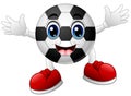 Cartoon soccer ball raising his hands