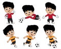 Cartoon soccer kid play football sports he love deeply with diff
