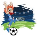 Cheerful boy in sportswear plays football
