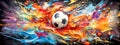 cartoon soccer sport, football ball, art watercolors colorful banner