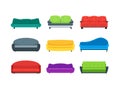 Cartoon Sofa or Couch Color Icons Set. Vector