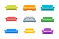 Cartoon Sofa or Divan Color Icons Set. Vector