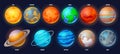 Cartoon solar system planets. Astronomy set with Sun, Mercury, Venus, Earth, Mars, Jupiter, Saturn, Uranus, Neptune, Pluto and Royalty Free Stock Photo