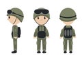 Cartoon soldier mascot set of objects in flat style. Soldiers character collection. Isolated on white background. Vector