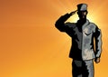 Cartoon soldier saluting against sun Royalty Free Stock Photo