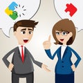 Cartoon solve problem between businessman and businesswoman Royalty Free Stock Photo