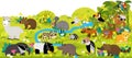 Cartoon south america scene with animals by the pond