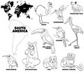 Cartoon South American animal species set coloring page