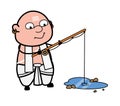 Cartoon South Indian Pandit Fishing
