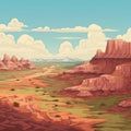 Cartoon Southwest Landscape With Rich Detail And Cowboy Imagery Royalty Free Stock Photo