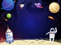 Cartoon space background with empty space in the middle. Vector cosmic illustration for party, greeting card, invitation,