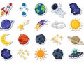 Cartoon Space Elements and Solar System Sticker Set Royalty Free Stock Photo