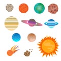 cartoon space flat icons, vector isolated on white background Royalty Free Stock Photo