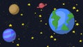 Cartoon space galaxy with stars and planet looped animation