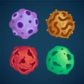 Cartoon space planets or asteroids vector set in flat style