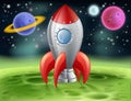 Cartoon Space Rocket on Alien Planet Royalty Free Stock Photo