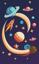 cartoon space. The rocket is flying among the stars and planets. paper cut. vector illustration Royalty Free Stock Photo