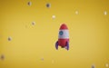 Cartoon space rocket in galaxy on yellow background planets or stars, flying across universe. Spaceship launching Royalty Free Stock Photo