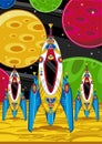 Cartoon Space Rocket and Planets Royalty Free Stock Photo
