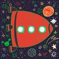 Cartoon space rocket, planets and stars Royalty Free Stock Photo