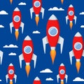 Cartoon Space Rockets Seamless Pattern