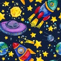 Cartoon space seamless pattern.