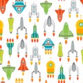 Cartoon Space Ship or Rocket Background Pattern. Vector