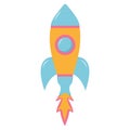 Cartoon spaceship take off. Rocket launch. Vector illustration