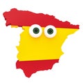Cartoon Spanish Flag Map Spain With Big Eyes, 3d illustration