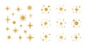 Cartoon sparkling. Yellow and golden star groups and twinkling elements. Isolated spark shapes. Firework shiny particles