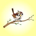 Cartoon sparrow on a branch