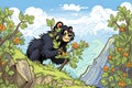 cartoon of spectacled bear climbing andean shrubs Royalty Free Stock Photo