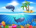 Cartoon sperm whale jumping in blue ocean Royalty Free Stock Photo