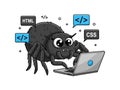 Cartoon spider using laptop with HTML and CSS coding Royalty Free Stock Photo
