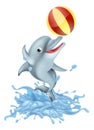 Cartoon Splashing Dolphin Playing with Ball