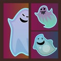 Cartoon spooky ghost character scary cards monster costume evil silhouette creepy phantom spectre apparition vector