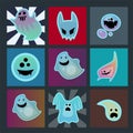 Cartoon spooky ghost character scary cards monster costume evil silhouette creepy phantom spectre apparition vector