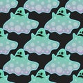 Cartoon spooky ghost character scary holiday monster costume evil seamless pattern creepy phantom spectre apparition