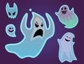 Cartoon spooky ghost character scary holiday monster costume evil silhouette creepy phantom spectre apparition vector