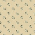 Cartoon spooky seamless pattern with simple skull and bones little elements. Pale beige background