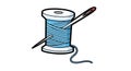 Cartoon Spool of Blue Thread with Needle on White Background Royalty Free Stock Photo