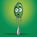 Empathy Face: A Surrealistic Cartoon Spoon With Disgusting Green Background